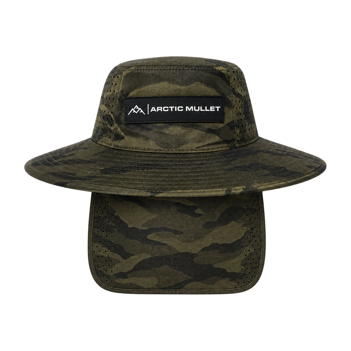 Arctic Mullet cooling bucket hat in Green Camouflage, front view