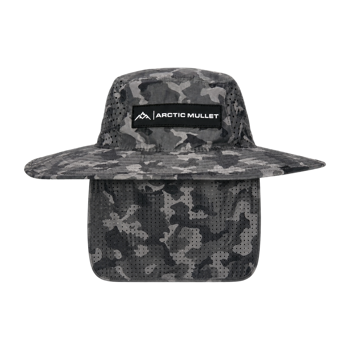 Arctic Mullet cooling bucket hat in Grey Camouflage, front view