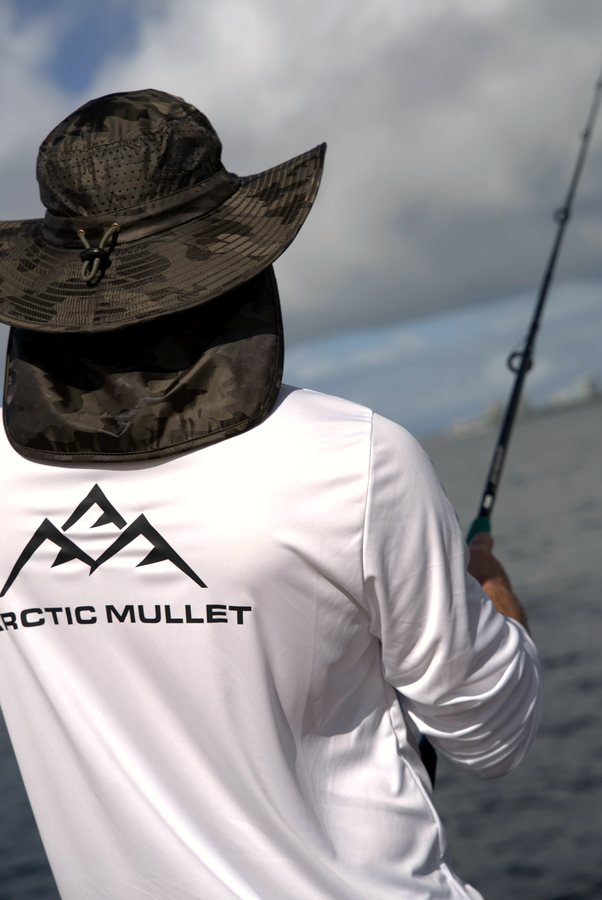 Back of the hat and neck shade while fishing